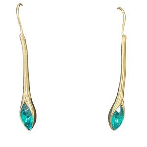 Long Silver Tone Dangle Earrings Blue Faceted Stone